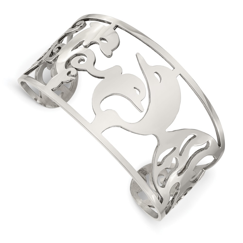 Stainless Steel Polished Dolphins Cuff Bangle