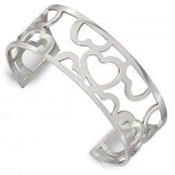Stainless Steel Polished Hearts Cuff Bangle