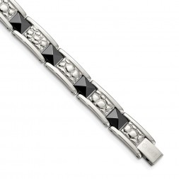 Stainless Steel Polished and Textured Black-plated 8.5in Bracelet