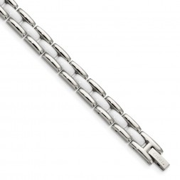 Stainless Steel Polished w/White Ceramic 8in Bracelet