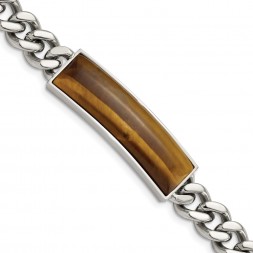Stainless Steel Polished with Tigers Eye Inlay 8.25in Bracelet