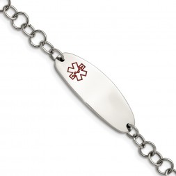 Stainless Steel Polished with Red Enamel 7.25in Medical ID Bracelet
