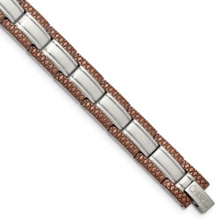 Stainless Steel Brushed & Textured Brown IP-plated 8.75in Bracelet