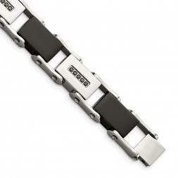Stainless Steel Polished Black IP-plated with Black Diamonds 8.5in Bracelet