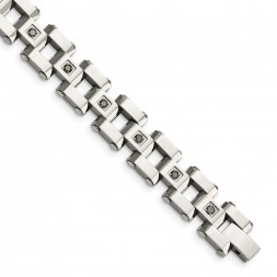 Stainless Steel Polished with Black Diamonds 8.5in Bracelet
