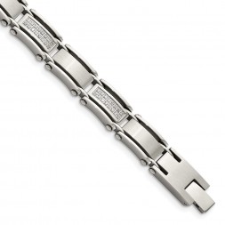 Stainless Steel Brushed and Polished Double Row Diamonds 8.5in Bracelet