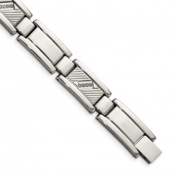 Stainless Steel Polished and Textured w/Diamonds 8.5in Bracelet