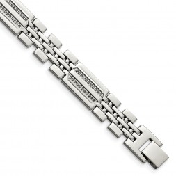 Stainless Steel Polished w/Diamonds Fancy 8.75in Bracelet