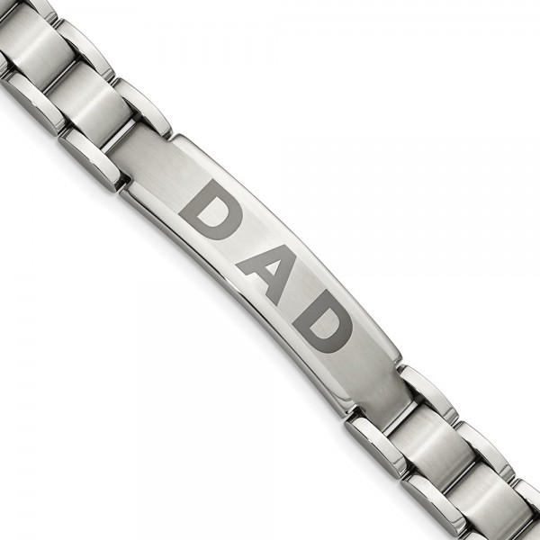Stainless Steel 8.75in Brushed and Polished Lasered DAD Bracelet