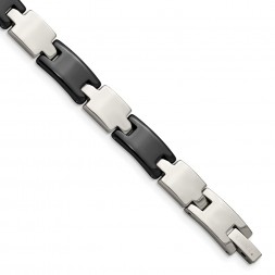 Stainless Steel Polished w/Black Ceramic 8.5in Bracelet