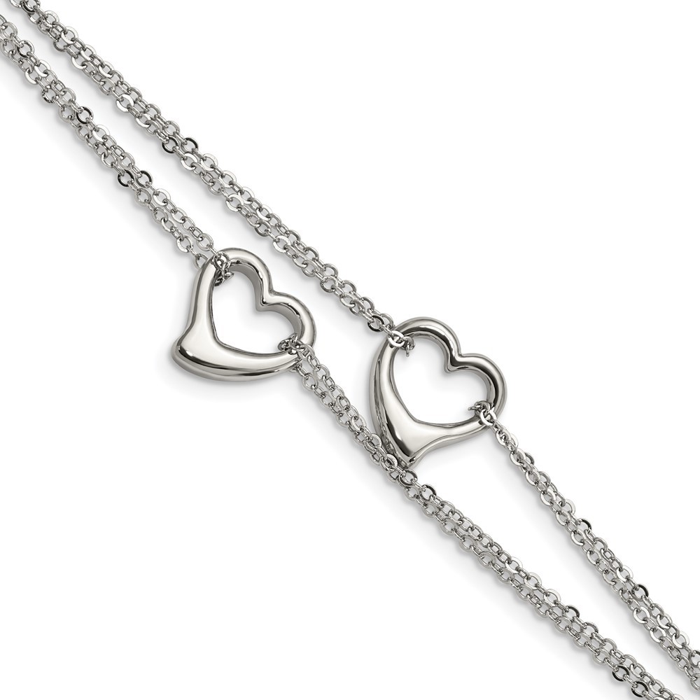 Stainless Steel Polished Cutout Hearts 7in Bracelet