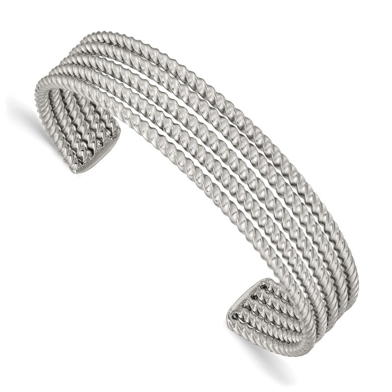 Stainless Steel Polished and Textured Cuff Bangle
