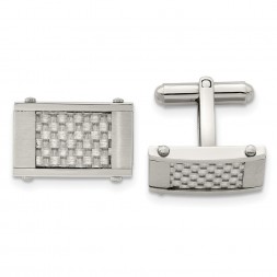 Stainless Steel Brushed & Polished Grey Carbon Fiber Inlay Cufflinks