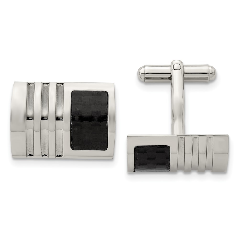 Stainless Steel Brushed Black Carbon Fiber Inlay Cufflinks