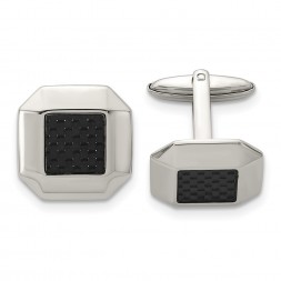 Stainless Steel Polished Black Carbon Fiber Inlay Cufflinks