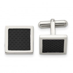 Stainless Steel Polished Black Carbon Fiber Inlay Square Cufflinks