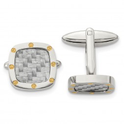 Stainless Steel Polished Yellow IP w/Grey Carbon Fiber Inlay Cufflinks