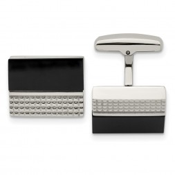 Stainless Steel Polished and Textured Black Agate Square Cufflinks
