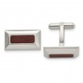 Stainless Steel Polished Wood Inlay Rectangle Cufflinks