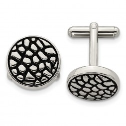 Stainless Steel Antiqued Polished and Textured Circle Cufflinks