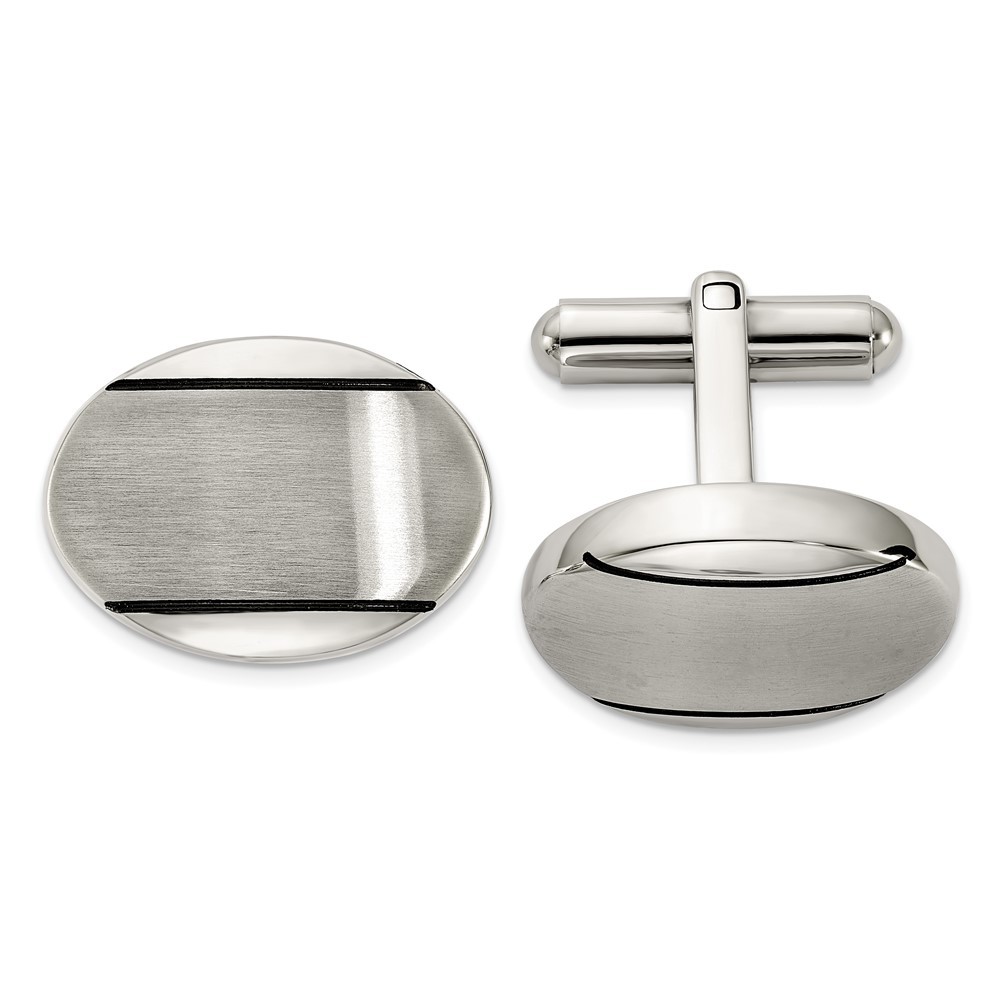 Stainless Steel Brushed Polished and Enameled Oval Cufflinks