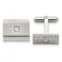 Stainless Steel Brushed Polished and Textured CZ Square Cufflinks