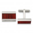 Stainless Steel Polished Red/Orange Koa Wood Inlay Rectangle Cufflinks