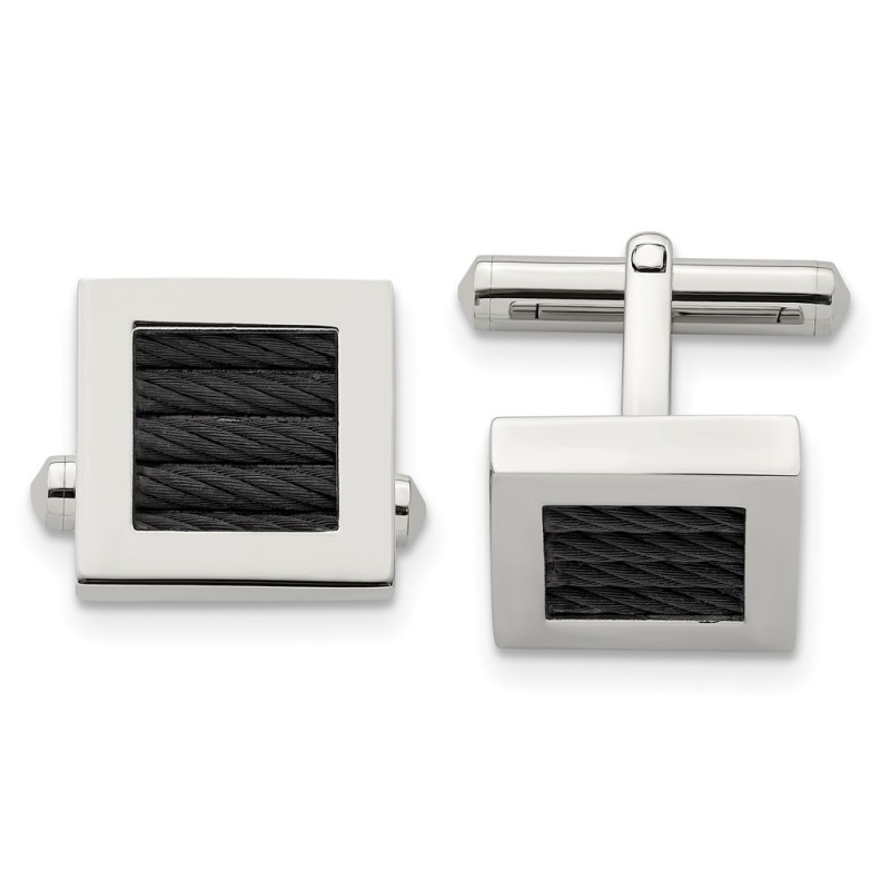 Stainless Steel Polished Black IP-plated Wire Square Cufflinks