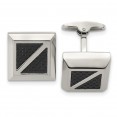 Stainless Steel Polished with Black Carbon Fiber Inlay Square Cufflinks