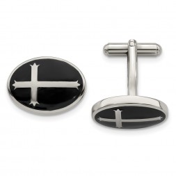 Stainless Steel Polished Enameled Cross Circle Cufflinks