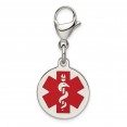 Stainless Steel Polished with Red Enamel Medical ID Charm