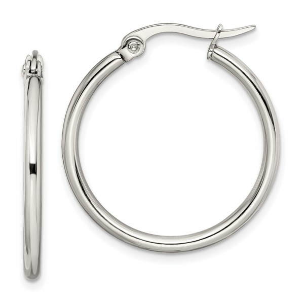 Stainless Steel Polished 27mm Diameter Hoop Earrings