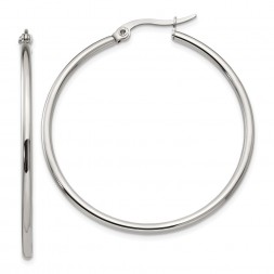 Stainless Steel Polished 40.5mm Diameter Hoop Earrings