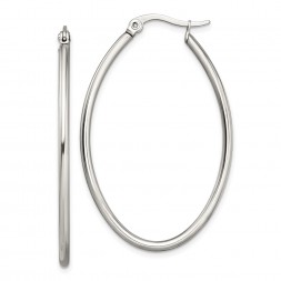 Stainless Steel Polished 30mm Diameter Oval Hoop Earrings
