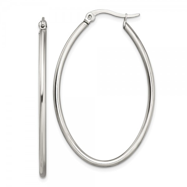 Stainless Steel Polished 30mm Diameter Oval Hoop Earrings