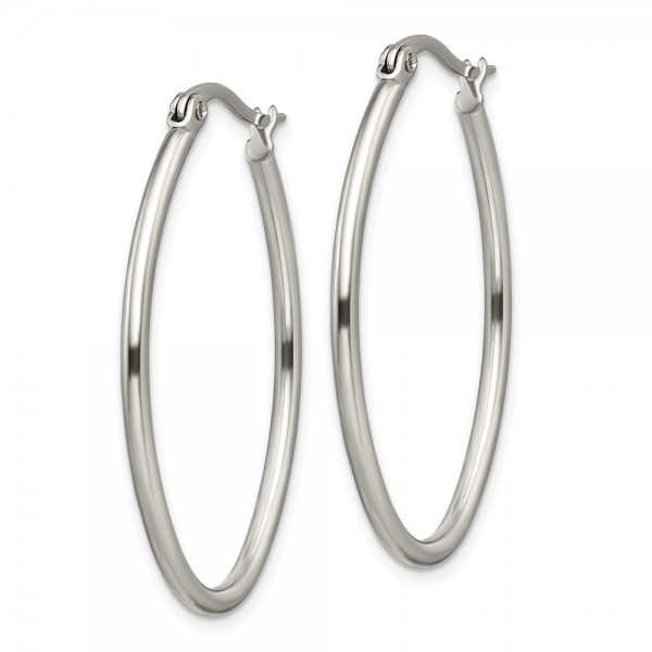 Stainless Steel Polished 25mm Diameter Oval Hoop Earrings