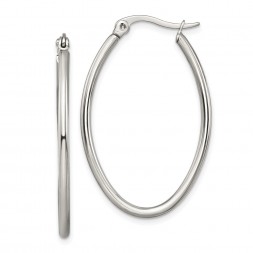 Stainless Steel Polished 25mm Diameter Oval Hoop Earrings