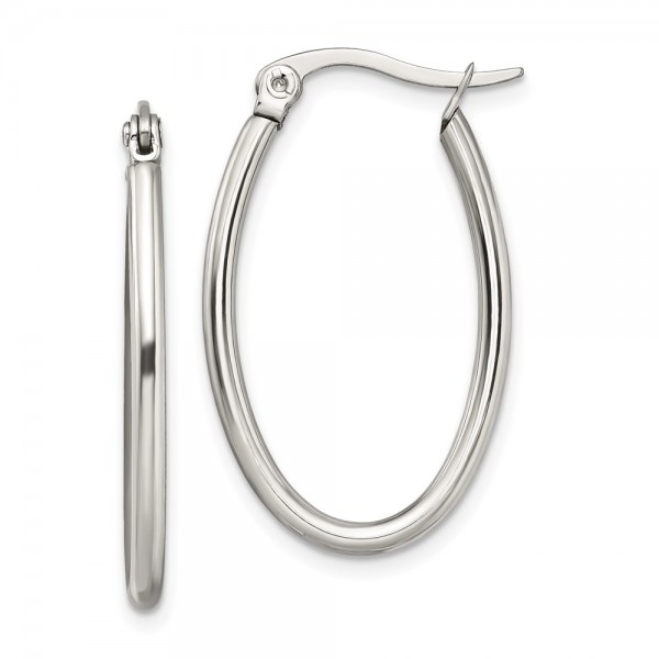 Stainless Steel Polished 18mm Diameter Oval Hoop Earrings