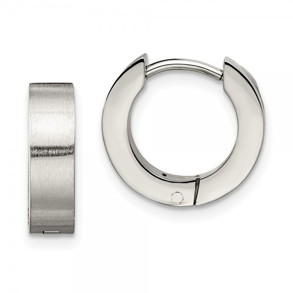 Stainless Steel Brushed and Polished Round 4mm Hinged Hoop Earrings