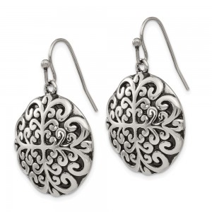 Stainless Steel Antiqued and Polished Circle Dangle Earrings