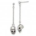 Stainless Steel Antiqued and Polished Skull Post Dangle Earrings
