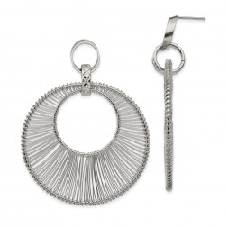 Stainless Steel Polished Textured Wire Circular Post Dangle Earrings