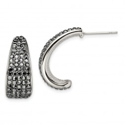 Stainless Steel Polished w/Crystal J Hoop Post Earrings