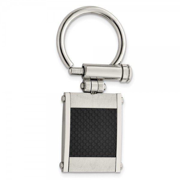 Stainless Steel Brushed and Polished Black Carbon Fiber Inlay Key Ring