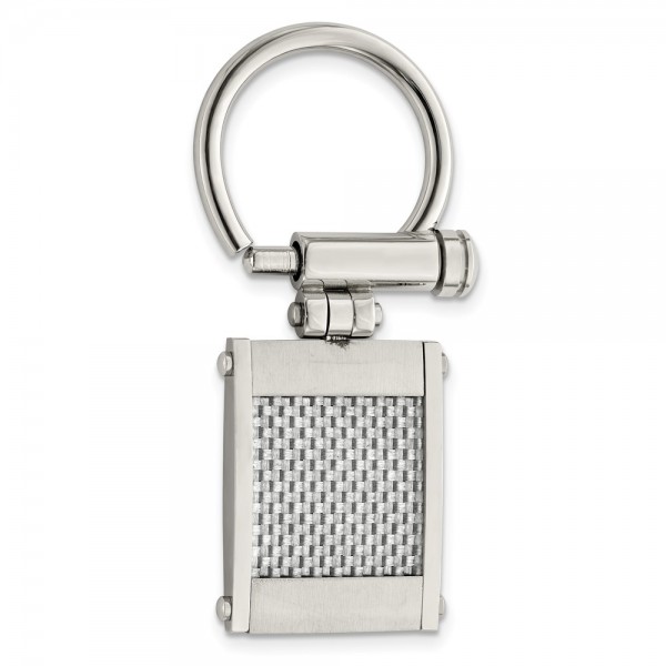 Stainless Steel Brushed and Polished Grey Carbon Fiber Inlay Key Ring