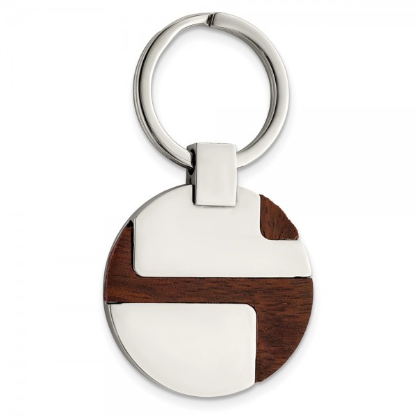 Stainless Steel Polished Wood Inlay Key Ring