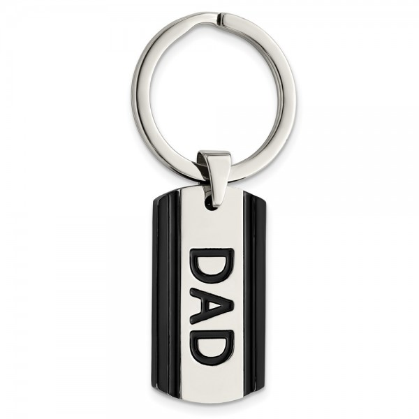 Stainless Steel Polished Black IP-plated Dad Key Ring