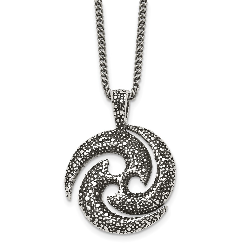 Stainless Steel Antiqued and Textured Spiral 22in Necklace