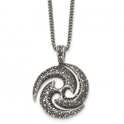 Stainless Steel Antiqued and Textured Spiral 22in Necklace