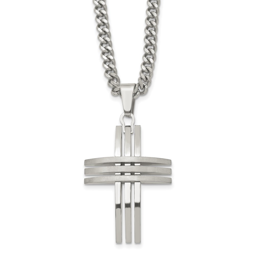 Stainless Steel Brushed and Polished Cross 24in Necklace